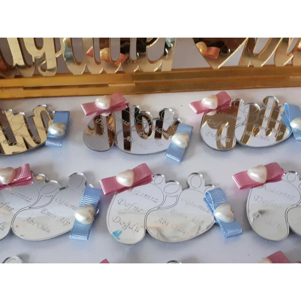 İkiz Bebek Pleksi Ayak İsimli Bebek Hediyeliik(30 Adet)