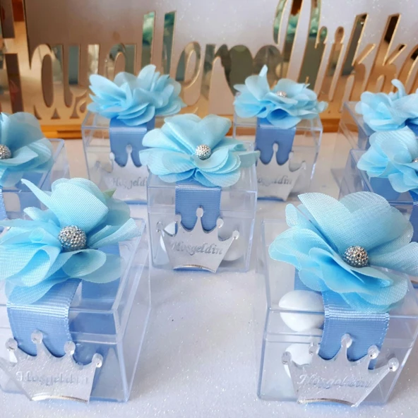 Pleksi İsimlikli Şeffaf Kutu Erkek Bebek Şekeri(20 Adet) ürün görseli