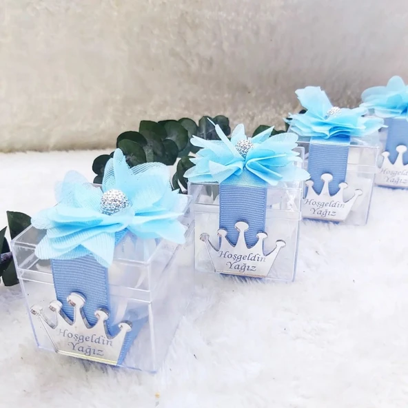 Pleksi İsimlikli Şeffaf Kutu Erkek Bebek Şekeri(20 Adet) - Resim 3