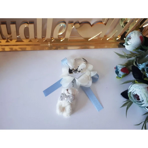 Tüylü Krem Ayıcık Anahtarlık Bebek Şekeri(25 Adet)