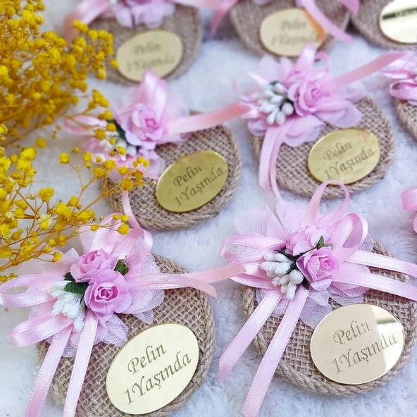 Lazer Çiçekli Hasır Etiketli Tabla Bebek Magnetleri(30 Adet) - Resim 2