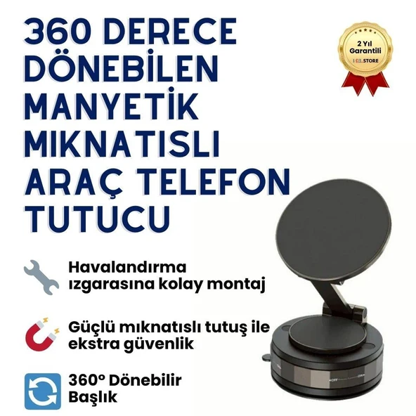 Güçlü 360 Derece Dönebilen Manyetik Mıknatıslı Araç Telefon Tutucu ürün görseli 1