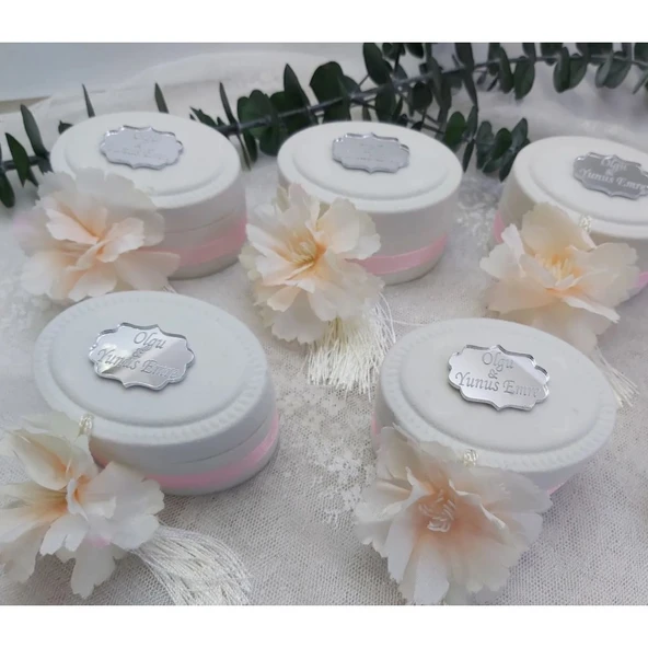 Büyük Çiçekli Flok Kutu Üzeri Pleksi Nikah Şekeri(30 Adet) - Resim 3