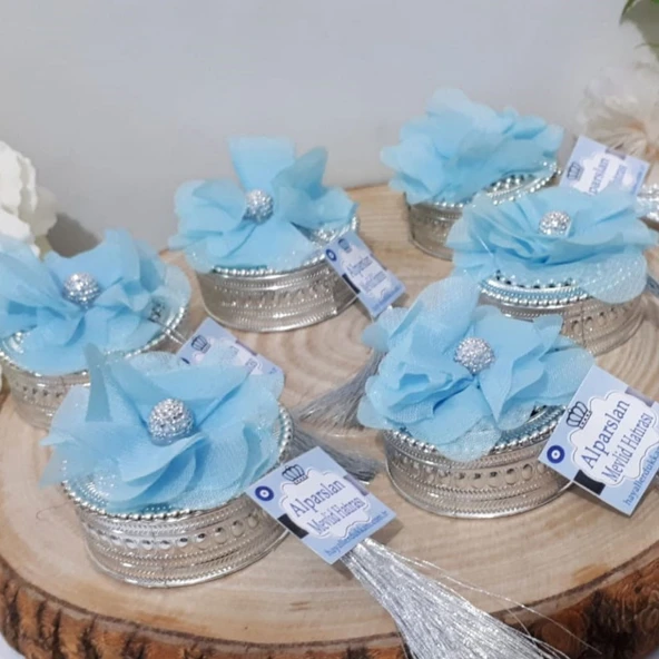 İşlemeli Yuvarlak Plastik Kutu Bebek Şekeri(30 Adet) ürün görseli