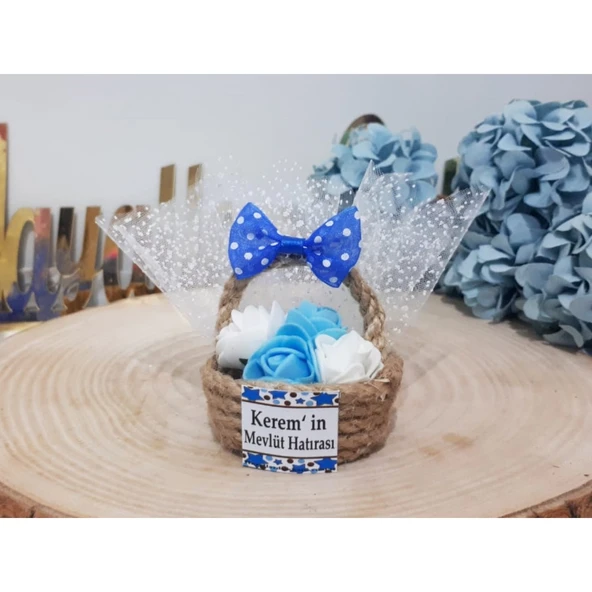 Hasır Minik Sepet Fiyonklu Bebek Hediyelik(30 Adet)