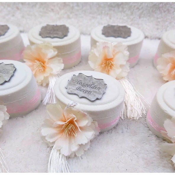 Büyük Çiçekli Flok Kutu Üzeri Pleksi Nikah Şekeri(30 Adet) - Resim 2