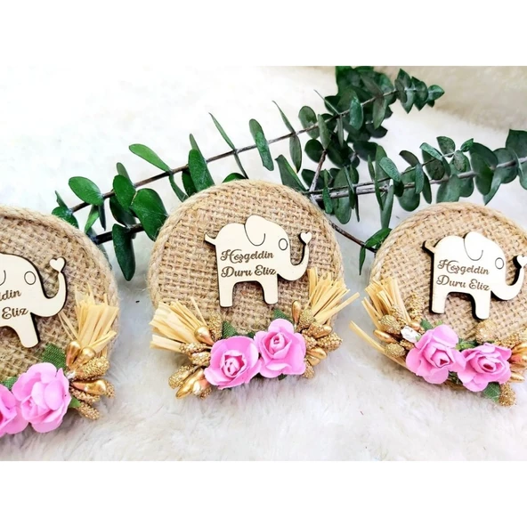 Ahşap Fil İsimliki Magnet Bebek Hediyeliği(30 Adet) - 2