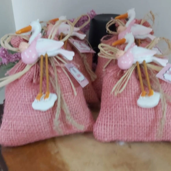 Leylekli Hasır Kese lavantalı Bebek Hediyelik(30 Adet) - Resim 2
