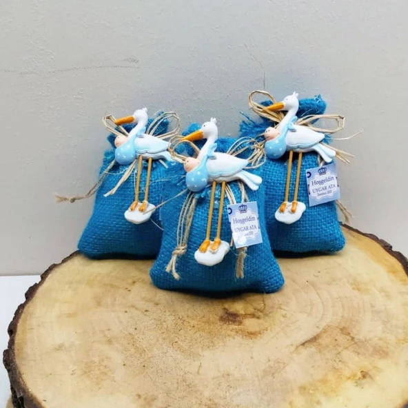 Leylekli Hasır Kese lavantalı Bebek Hediyelik(30 Adet) - Resim 3