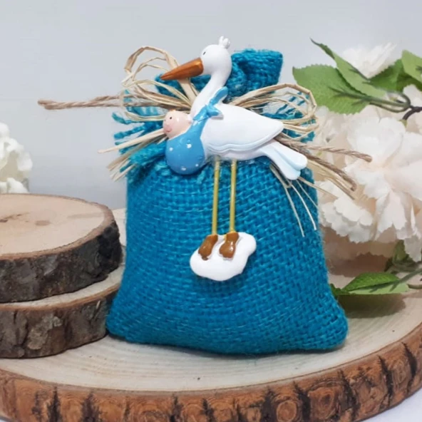 Leylekli Hasır Kese lavantalı Bebek Hediyelik(30 Adet)