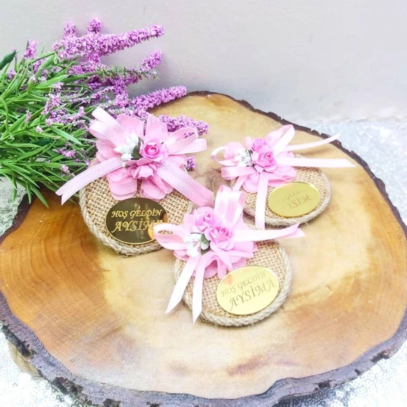 Lazer Çiçekli Hasır Etiketli Tabla Bebek Magnetleri(30 Adet) - Resim 3