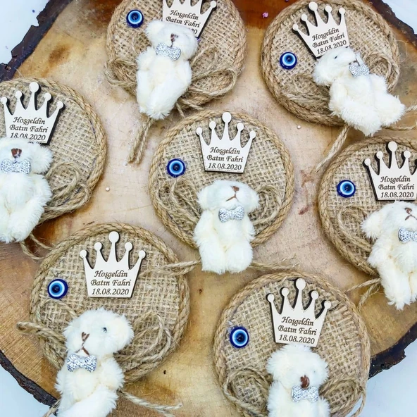 Ayıcıklı Ahşap İsimlikli Magnet Bebek Şekeri(30 Adet) - Resim 2