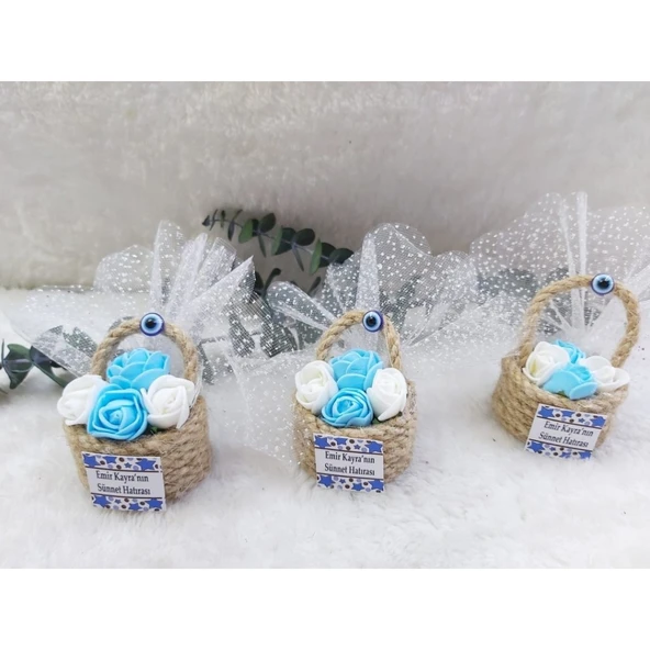 Hasır Minik Sepet Fiyonklu Bebek Hediyelik(30 Adet) - 2