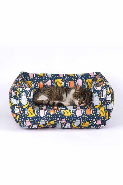 Desenli Kedi-Köpek Yatağı, Küçük Irk Köpek Yatağı, Yumuşak Kedi Yatağı, Köpek Yatağı Minder 45x50x22 cm - 2