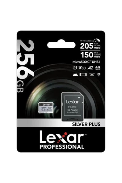 Lexar 256GB Silver Plus 205mb 4K V30 UHSI Micro SD Hafıza Kartı - Resim 2