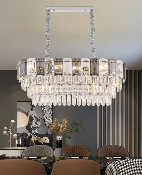 Colın 80'Lik Yemek Masası Üstü Krom Kaplamalı Kristalli Avize ürün görseli 1