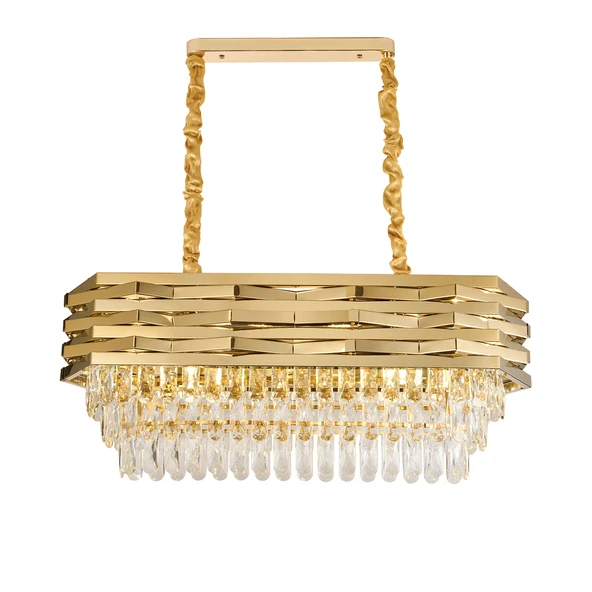 Apliqa Corde 80'Lik Yemek Masası Sıralı Gold Kaplamalı Kristal Avize - Resim 4