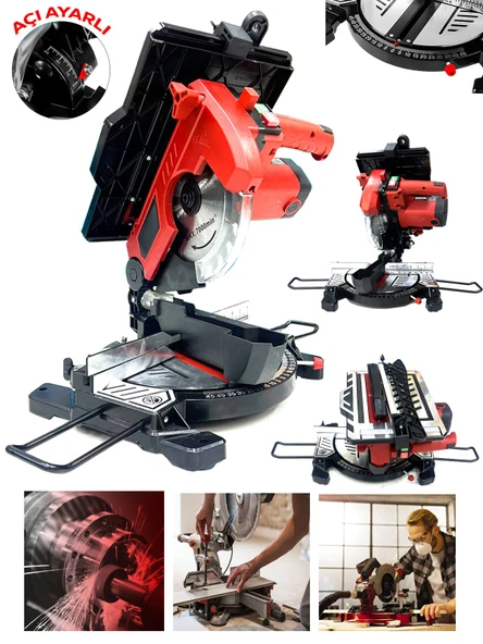 Germany Style 1200 Watt Pro 210 mm Bakır Sargı Alttan Üstten Tablalı Tezgah Üstü Gönye Kesme Makine