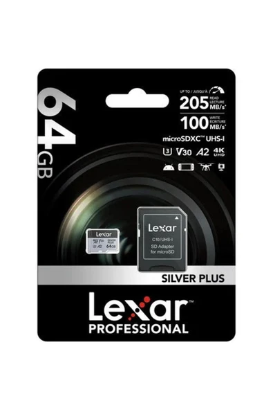 Lexar 64GB Silver Plus 205mb 4K V30 UHSI Micro SD Hafıza Kartı - Resim 2