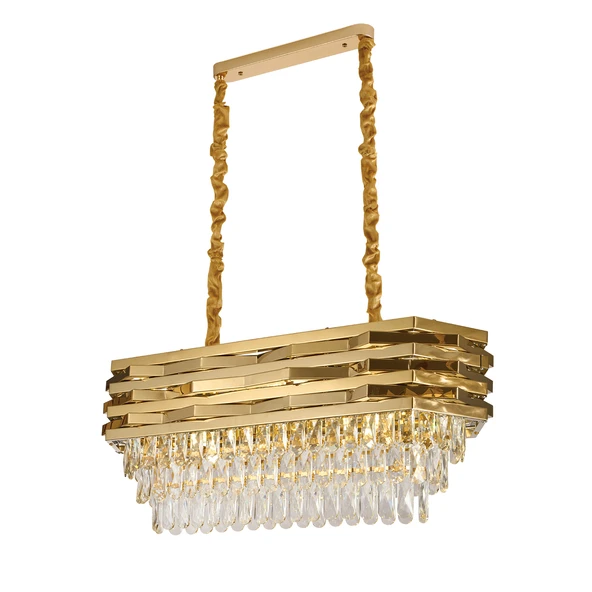 Apliqa Corde 80'Lik Yemek Masası Sıralı Gold Kaplamalı Kristal Avize - Resim 2