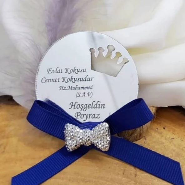 Yuvarlak Taç Desenli Fiyonklu Pleksi Bebek Hediyesi(30 Adet)