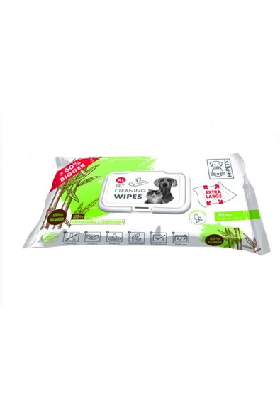 M-PETS BAMBOO XL KEDİ/KÖPEKLER İÇİN TEMİZLEME MENDİLİ 30LU