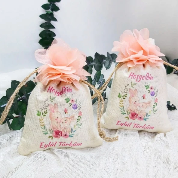 Kişiye Özel Lavanta Kesesi Kız Bebek Şekeri Tavşan baskı(30 Adet) - 2