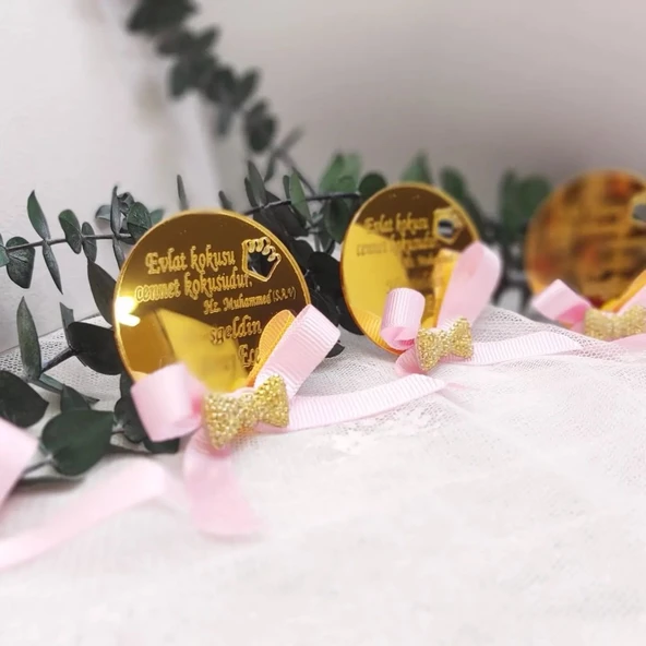 Yuvarlak Taç Desenli Fiyonklu Pleksi Bebek Hediyesi(30 Adet) - 6