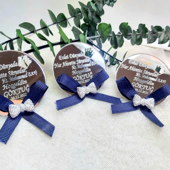 Yuvarlak Taç Desenli Fiyonklu Pleksi Bebek Hediyesi(30 Adet) - 5