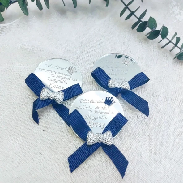 Yuvarlak Taç Desenli Fiyonklu Pleksi Bebek Hediyesi(30 Adet) - 4