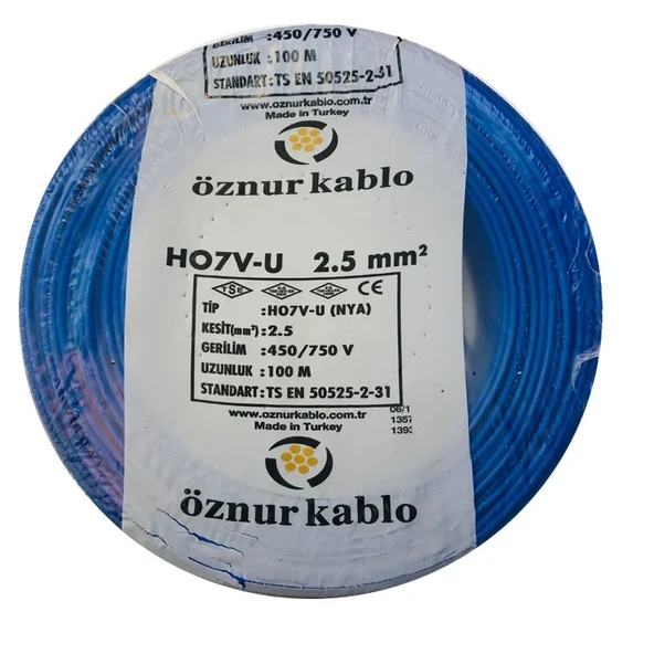 Öznur 2.5 Nya Mavi Tam Bakır TSE Kablo - 100 Metre