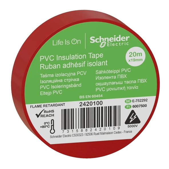 Schneider Kırmızı PVC İzole Bant 20mt*19mm 2420100 ürün görseli