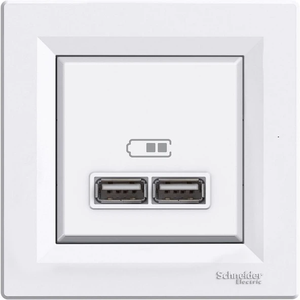 Schneider Asfora Beyaz USB Şarj Prizi 2.1A Type A Çerçeveli - EPH2700221 - 1