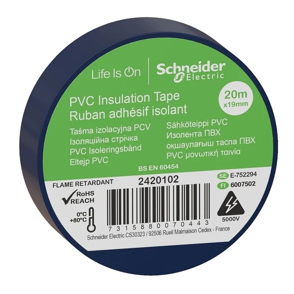 Schneider Mavi PVC İzole Bant 20mt*19mm 2420102 ürün görseli