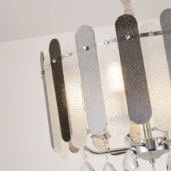 Apliqa Madera 50'Lik Krom Füme Camlı Kristal Taşlı Avize - Resim 4