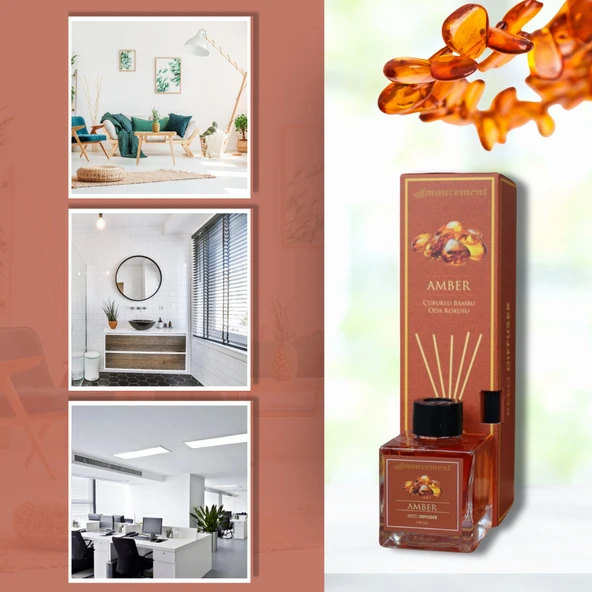 MOUVEMENT Amber Esintisi 100 ml Bambu Çubuklu Oda Kokusu Evinize Lüks Ve Rahatlatıcı Bir Atmosfer Katın - 1