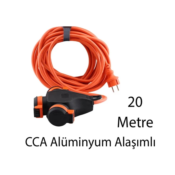 Seyyar Topraklı 3'lü Grup Priz Fiş 20 Metre CCA Kablo Uzatma Kablosu 3x2.5 mm Monofaze Çoğaltıcı - 2