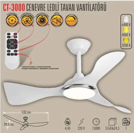 CATA CT-3000 CENEVRE LED TAVAN VANTİLATÖR SESSİZ BEYAZ