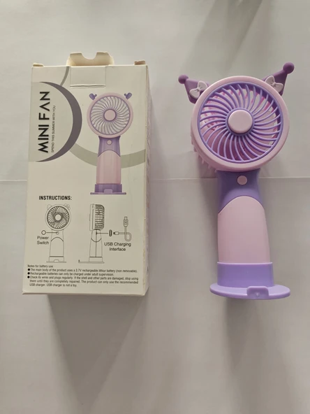 Mini El Fanı Şarjlı Telefon Tutuculu Figürlü 3 Kademeli Taşınabilir Vantilatör Masa El Tipi Serinletici Soğutucu - 2