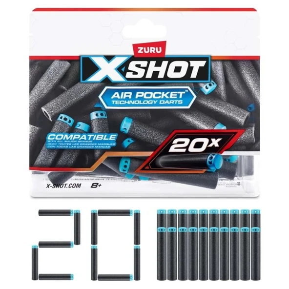 X Shot Excel 20’li Yedek Sünger Dart Paketi | 8 Yaş ve Üzeri Çocuklar İçin Ekstra Atış Gücü ve Uzun