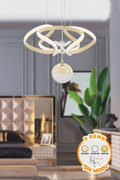 Dekorluna Simon Krem Modern Sarkıt 3 Renk Işık Avize Salon Mutfak Oda Hol Ledli Avize ürün görseli