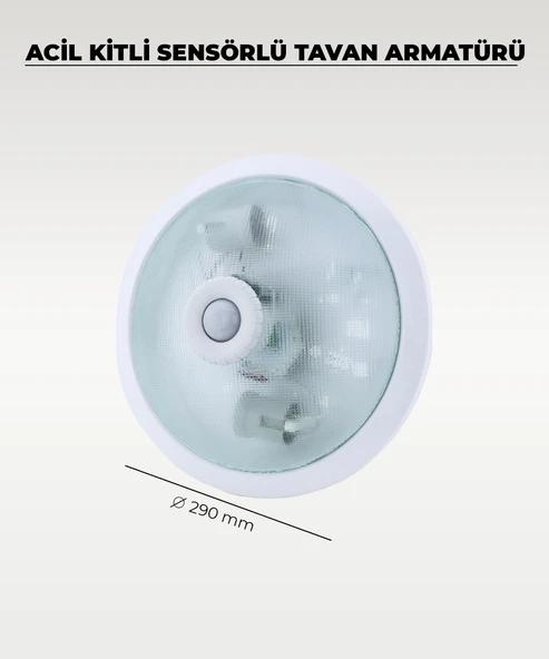 Acil Kitli Pilli 2 x E27 Duylu Sensörlü Tavan Armatürü - Cam / Metal - 2
