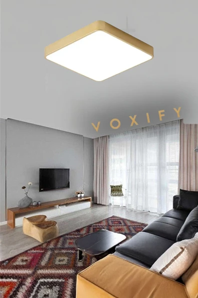 Voxify 24w Kare Metal Kasa Büyük Boy Gold Renk Led Panel Salon Avize Armatür 3200K Sarı Işık ürün görseli