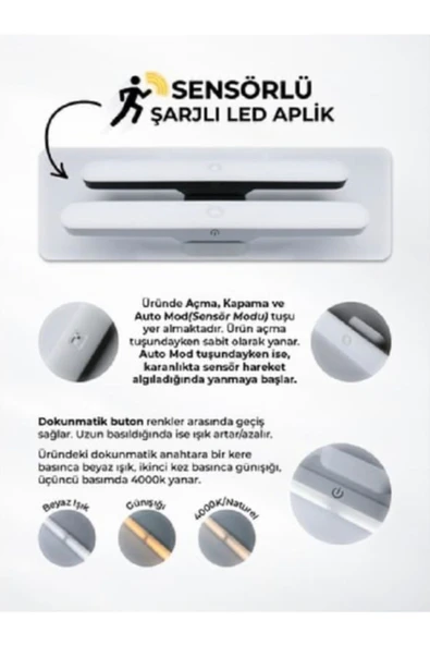 HIGHTECH Nova Şarjlı Sensörlü Şarjlı Led Aplik - 5