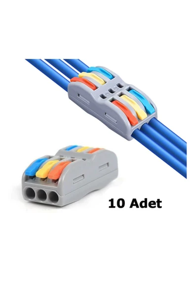 WOZLO Hızlı Kablo Ekleme Birleştirme Aparatı Konnektör Üçlü Aç Kapa Kilitli Vidasız Klemens - 10 Adet ürün görseli