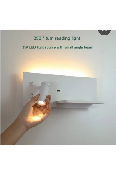 ECONAYatak Başı Led Aplik Kablosuz Şarj Okuma Lambası Beyaz Kasa Günışığı Işık Ecn-7701 - Resim 7