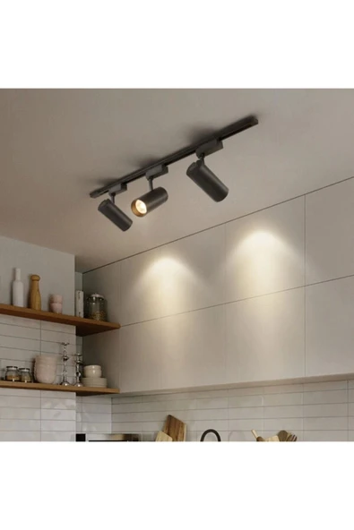 Led Siyah Kasa Günışığı 1 Metre Raylı 3'lü 30w Ray Spot Vitrin Mağaza Armatürü Gün Işığı - 3