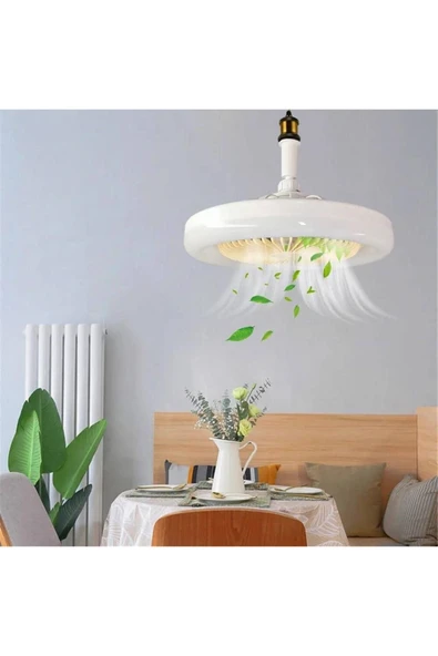 YORUMENERJİ Vantilatör 3 Kademe Hız Dimlenebilir 3 Renk Led Işıklı Kumandalı Fan Led Ampul - 3