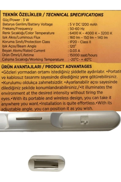 Cata CT-5249 3W Beyaz-Günışığı-Sarı Işık (3 Farklı Renk Modu) Şarjlı Mıktanıslı Işık - 4