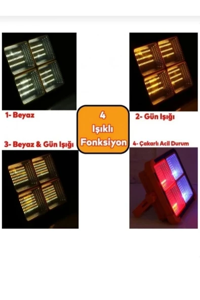 Cata Ct-4698 Güneşenerjili Solar 200w Watt Led Alkano Projektör Taşınabilir Sarı Beyaz Ve Çakar Işıklamba - Resim 4